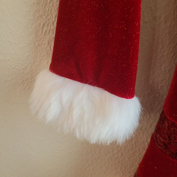 Bonnie Jean Dress Girls Sz 6 Christmas Red Faux Fur Holiday Sequin Sparkle - Picture 8 of 14